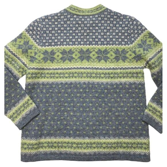 Vintage Carroll Reed Green Gray Wool Frog Clasp Fair Isle Cardigan Sz Small - Picture 3 of 8